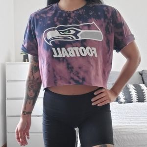 Blue Custom Bleach Seahawks Crop Top